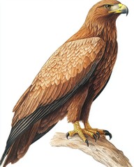Fototapeta premium Majestic golden eagle perched gracefully on a weathered branch detailed illustration of avian beauty and power
