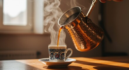 Pouring Traditional Turkish Coffee