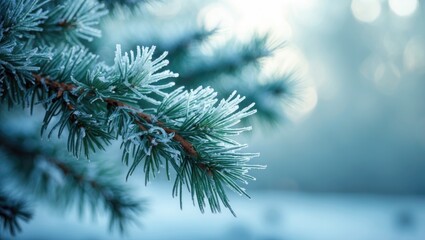 Obraz premium Pine limbs adorned with hoarfrost