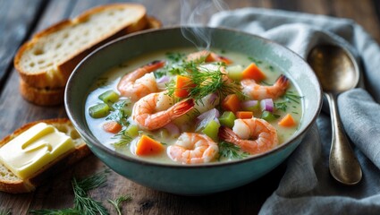 Creamy fish soup with dill made at home