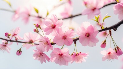 Obraz premium Pink cherry blossoms set against white
