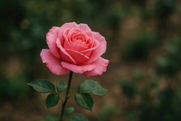 Elegant pink rose bloom outdoors.