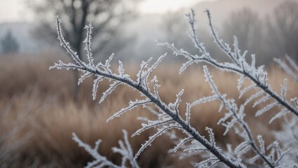 Obraz premium Chilled Branch in a Gorgeous Winter Setting with a Cold Ambiance and Tranquil Weather