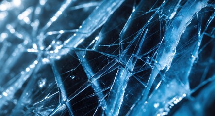 Abstract Background of Winter Ice with Transparent Blue Texture Cracks