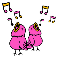 2 Songbirds singing Musical notes Sparrow chirping Isolated Vector Graphic Design Illustration
