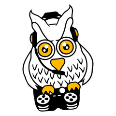 Gamer owl controller headset fun console player Isolated Vector Graphic Design Illustration
