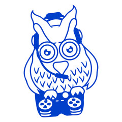 Gamer owl controller headset fun console player Isolated Vector Graphic Design Illustration
