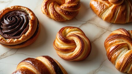 Fototapeta premium Danish pastry, or Pastry Danish, is recognized for its crunchy texture and indulgent flavor.