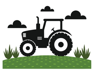 tractor on a field silhouette