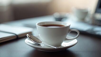Morning office coffee and business items on the table