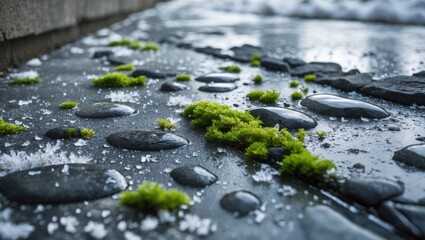 Snowfall leaves ice on the pavement