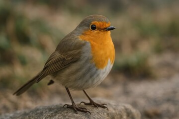 Fototapeta premium Vibrant robin perched on stone.
