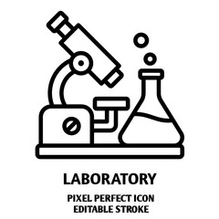 Laboratory editable stroke outline icon isolated on white background flat vector illustration, black outline, Pixel perfect