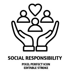 Social responsibility editable stroke outline icon isolated on white background flat vector illustration, black outline, Pixel perfect