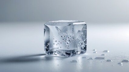 White background featuring an isolated ice cube.