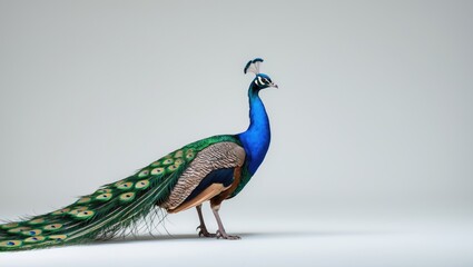 Fototapeta premium Isolated peacock on a plain white background