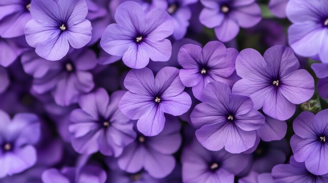 Fototapeta Elegant purple flowers in full bloom against a soft purple wallpaper background, floral nature-inspired decorative design for digital and print use