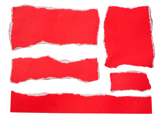 Pieces of torn or cut red paper, design elements isolated on transparent background.