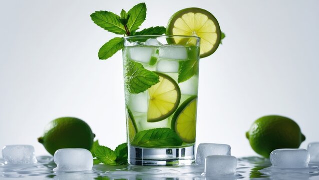 Ingredients for a Mojito: 3 fresh mint sprigs, 2 tsp sugar, 3 tbsp fresh lime juice, 1 1/2 oz light rum, plus club soda