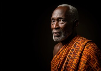 Senior african man wearing traditional clothing posing on black background