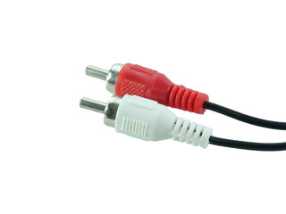 red and white wire cable of usb and adapter isolated on white background with clipping path.Electronic Connector.Selection focus.