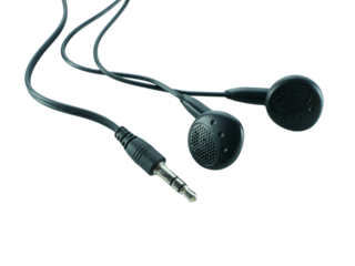 Black headphones wire cable of usb and adapter isolated on white background with clipping path.Electronic Connector.Selection focus.