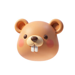 3D Beaver Head Only 3D Render Icon Illustration with Cute Cartoon Plastic Style