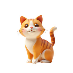 Obraz premium Full Body Orange Cat 3D Render Icon Illustration with Cute Cartoon Style Sitting Isolated