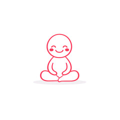 Obraz premium A minimalist illustration of a happy character sitting cross-legged, symbolizing peace and mindfulness, with a bright red outline on a white isolated background.