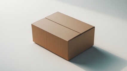 Top view of a single closed cardboard box on a white isolated background