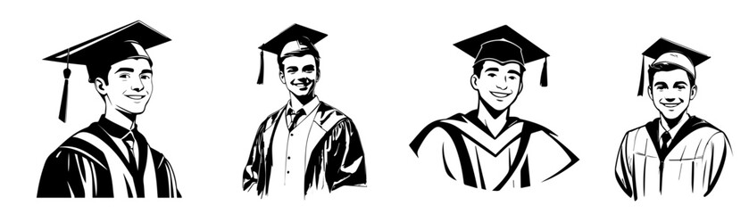 set of silhouette man student graduate