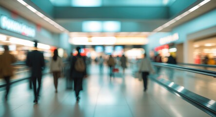 Vague blurred photo of shopping environment background, people wandering in mall, blur of retail store inside, indistinct shopping mall.