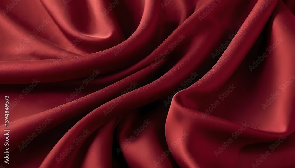 Poster Crimson Fabric Texture Soft Red Material Rich Color Deep Red Flowing Gentle Waves Smoothness Draped Cloth Elegant Warmth. Detail Shot. Textiles. Surface Texture. Background.