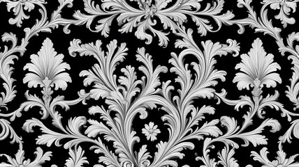 Fototapeta premium Baroque-style ornamental pattern in black and white, rich detailing, high-resolution seamless background