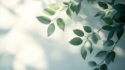 erene and Artistic Leaf Shadows Interplaying with Natural Light on a Subtle Background, Evoking a Tranquil Harmony Between Nature and Design