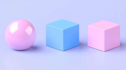 Sphere, cubes sitting on a plain backdrop for use in abstract illustrations, presentations, or graphic design