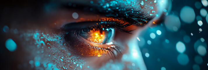 Mystic Gaze: A close-up of an eye reflecting inner light and outer sparks.