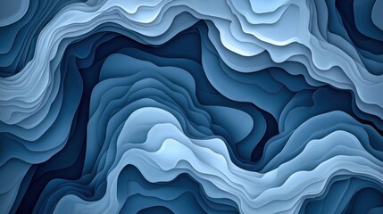 Obraz premium Abstract topographic landscape in shades of blue with layered paper cut effect and subtle shadows creating depth and dimension
