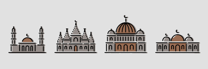 Obraz premium Vector religious architecture set with domes and spires – Ideal for religion education, architectural history, or travel guides