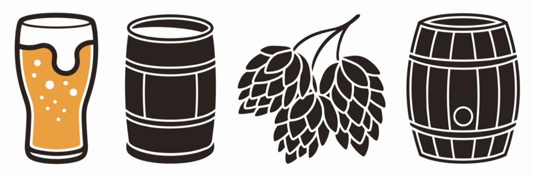 Rustic craft beer vector icons on white background – Ideal for brewery branding, beer blog graphics, or pub signage