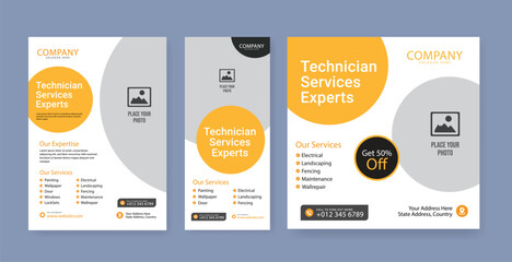 Electrician abstract banner template, electrical service job advertisement, wireman rectangle size ad, electricity plug flyer leaflet concept