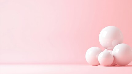 White Spheres Minimalist Composition Soft Lighting, Close-up View, Smooth Textures, Balanced Arrangement, Pink Backdrop, Gentle Serene Mood, Perfect for Branding Materials