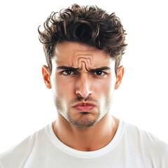 Obraz premium Man with Disapproving Expression and Pressed Lips Isolated on Transparent Background