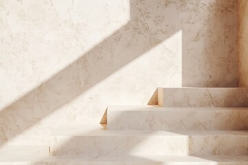 An architectural interior showcases stairs bathed in sunlight beautifully