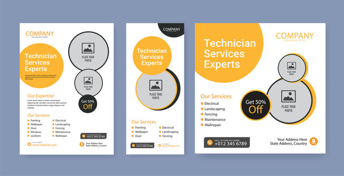 Electrician service flyer template and banner template, Professional electrical service poster and flyer template