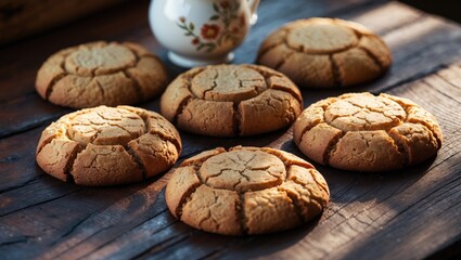 oatmeal cookies against a dark wood backdrop