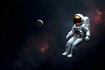 A Majestic Astronaut Drifting Through the Cosmos Amidst Nebulae and Distant Planets, Embodiment of Exploration and Spacefaring Dreams Amidst Stellar Beauty
