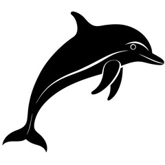 dolphin silhouette with flowing curves, distinct dorsal fin isolated on white background