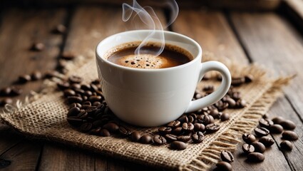 Close-up of a coffee cup on a wooden table
