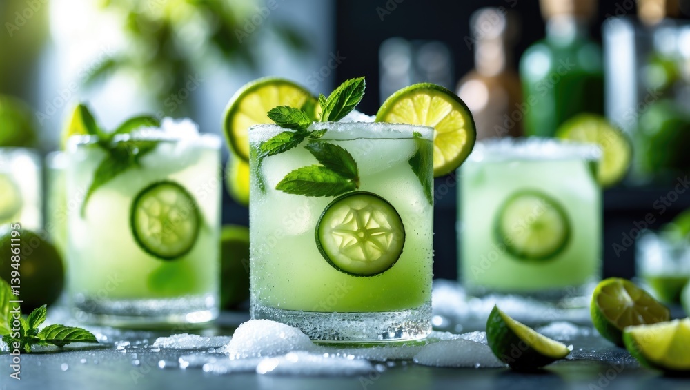 Poster cocktail delight: cucumber margarita with lime and mint for a refreshing experience